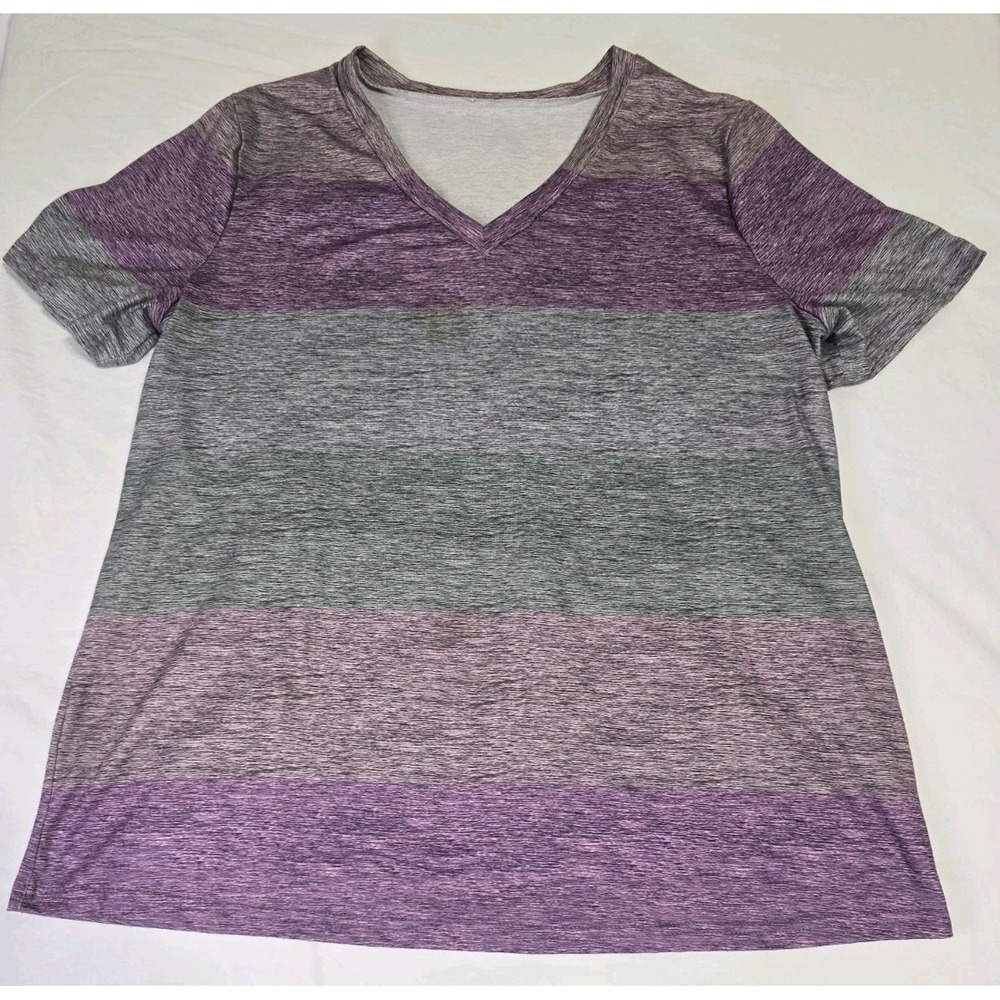 Women's 0XL Striped Shirt‎ Short-Sleeve V-neck
